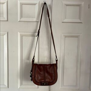 Fossil Brown Leather Fold Over Saddle Bag Crossbody Purse